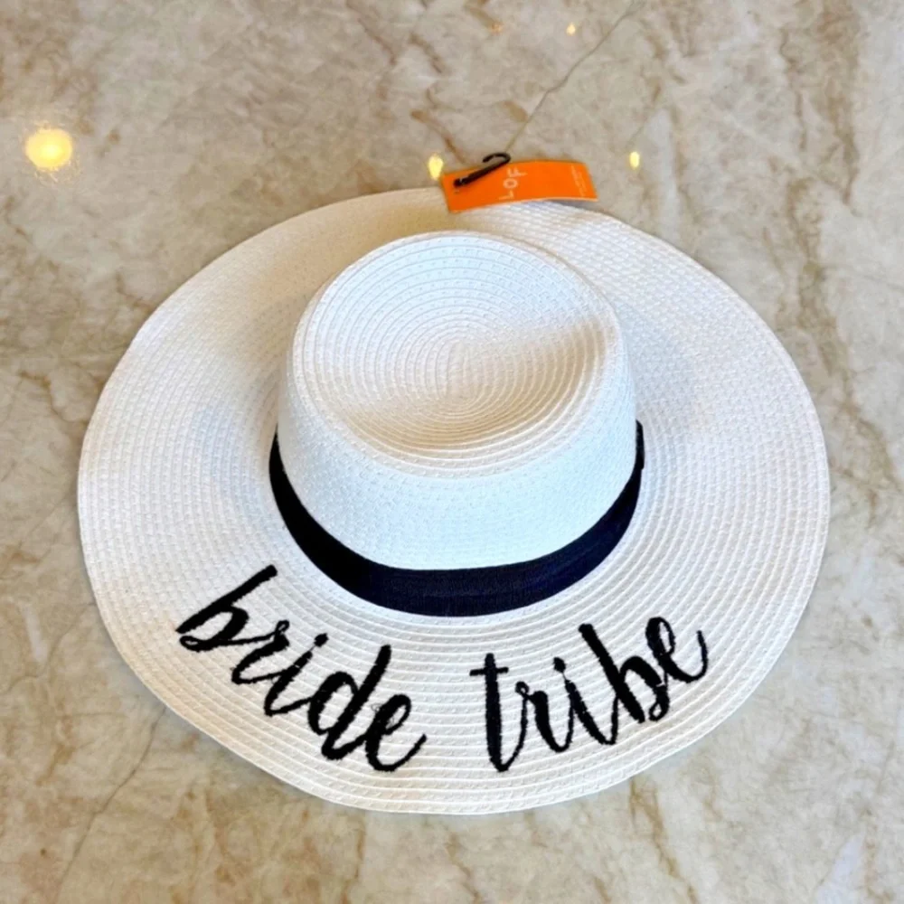 Bride Tribe‎ Woven Sun Hat; Black/White; Black Ribbon; Adjustable; NWT